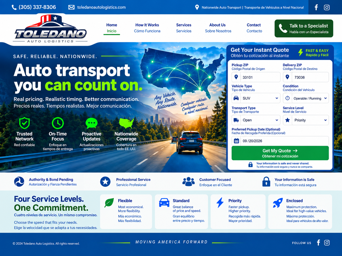 Toledano Auto Logistics homepage